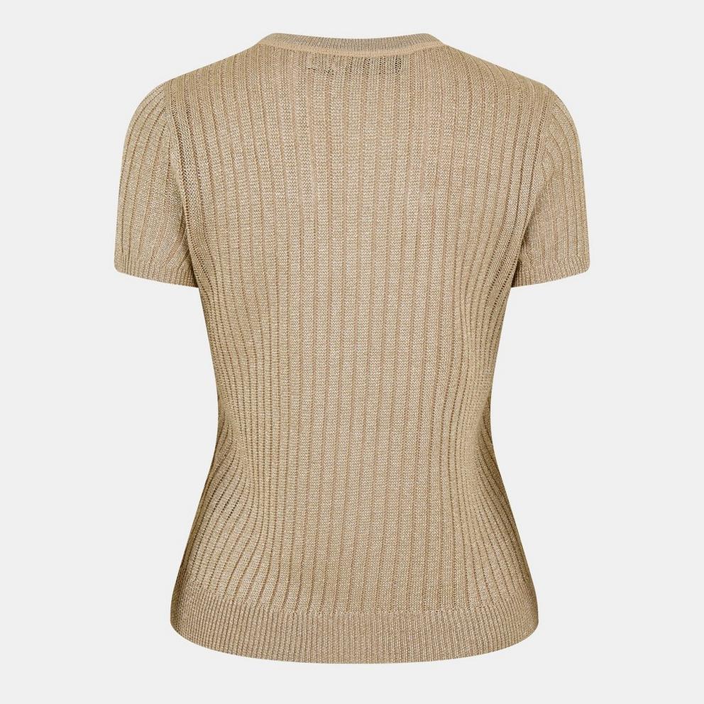 Metallic Rib-Knit Short-Sleeve Jumper