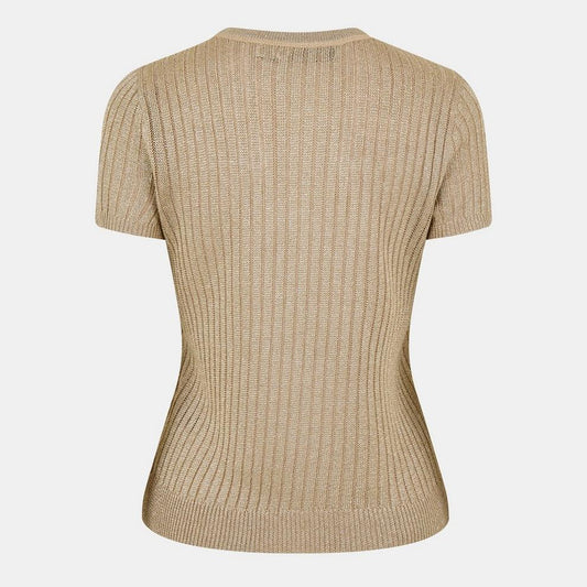 Metallic Rib-Knit Short-Sleeve Jumper