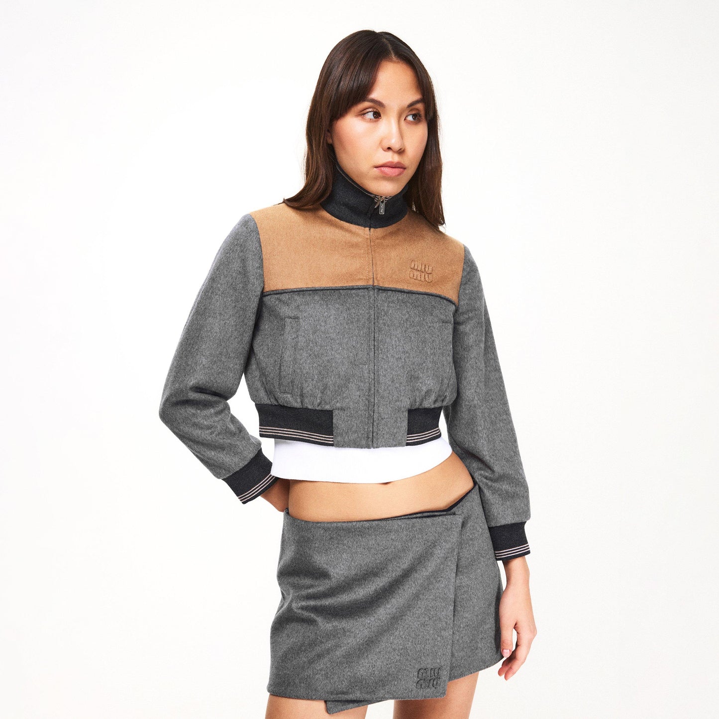 Miu Miu Women's Bicolour Cropped Softshell Jacket