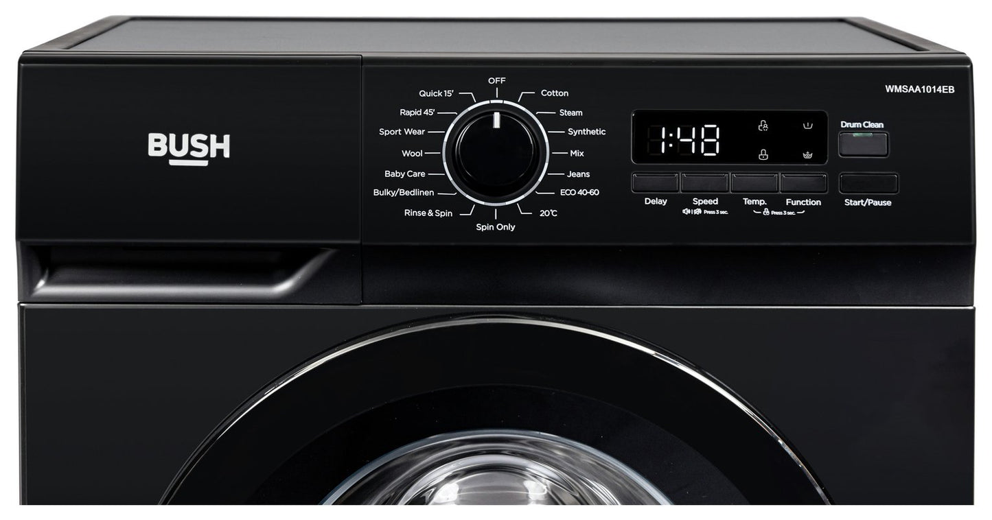 Bush WMSAA1014EB 10KG 1400 Spin Washing Machine - Black