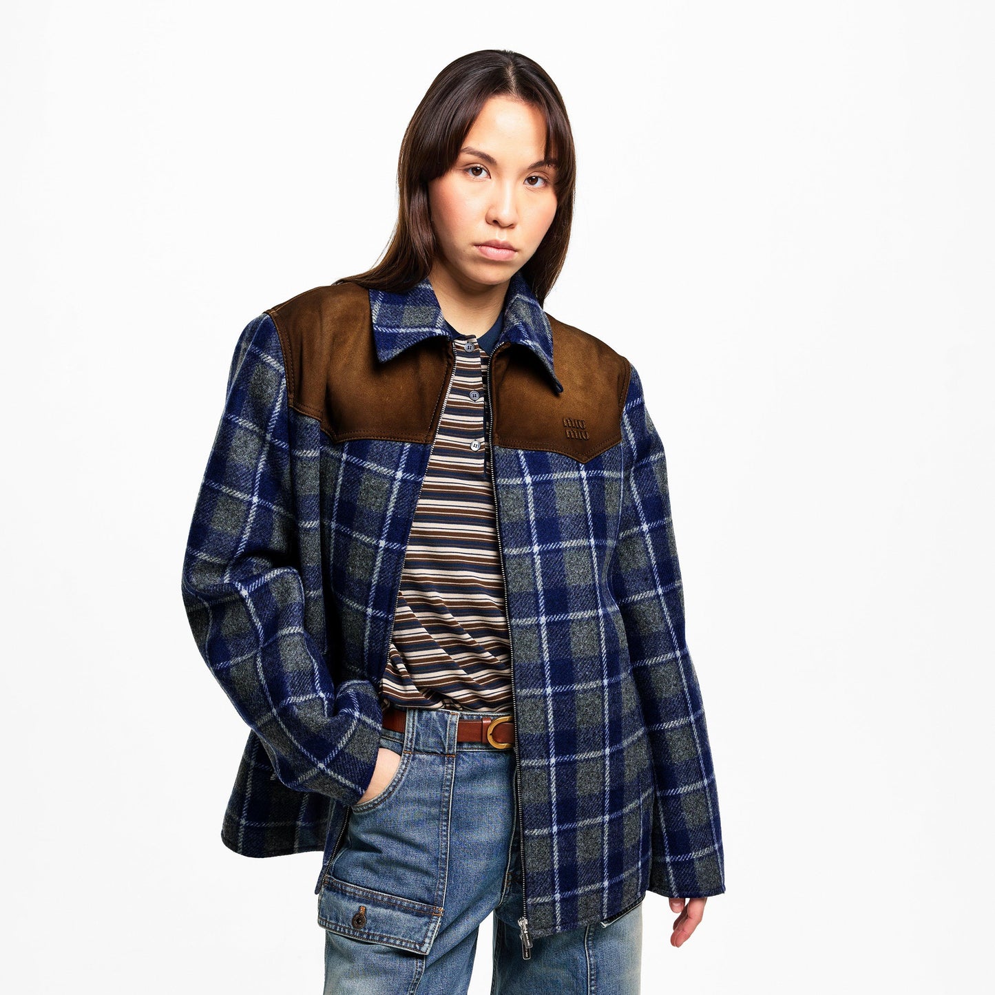 Miu Miu Women's Suede Check Overshirt