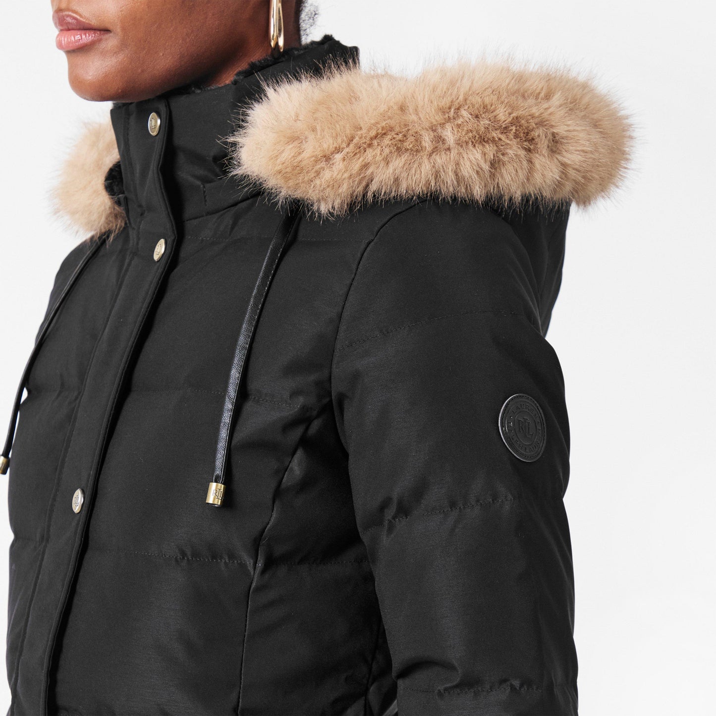 Women's Real Leather Fur Hood Medium Puffer Jacket