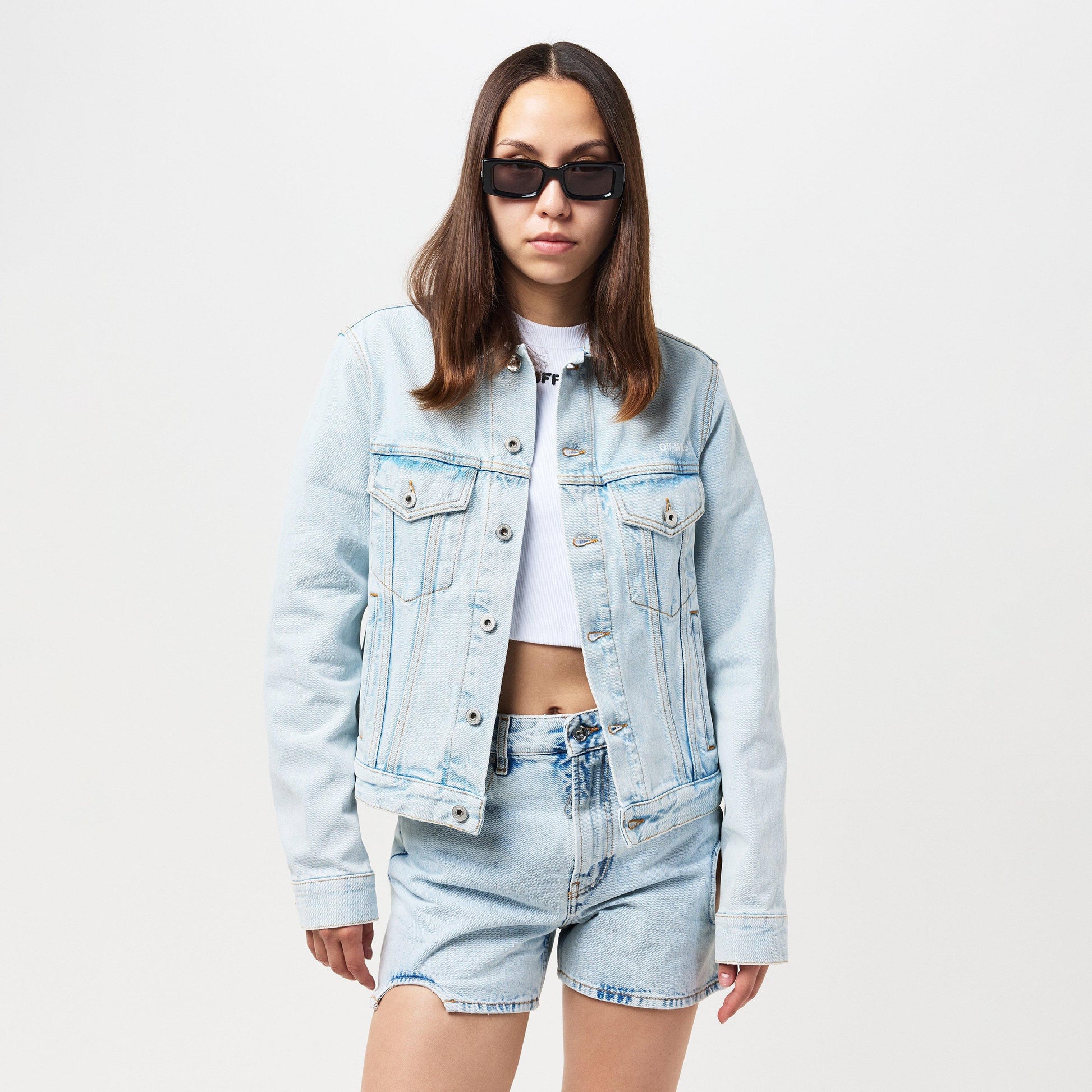 Women's Off-White Diagonal Cotton Long Sleeve Denim Jacket