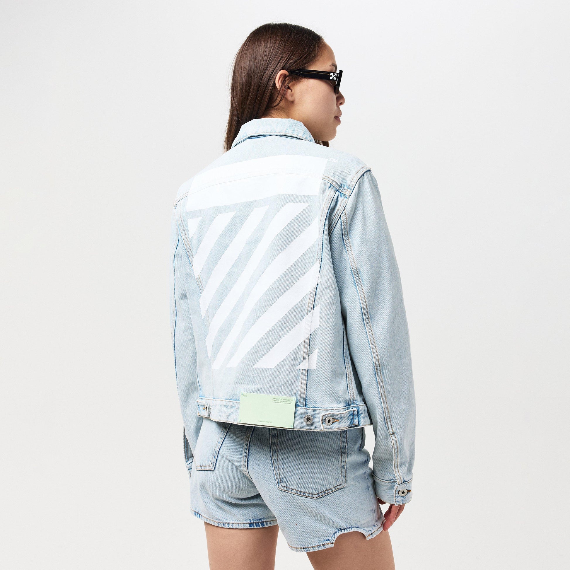 Women's Off-White Diagonal Cotton Long Sleeve Denim Jacket