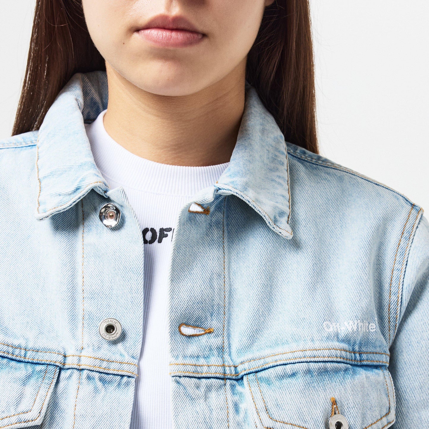 Women's Off-White Diagonal Cotton Long Sleeve Denim Jacket