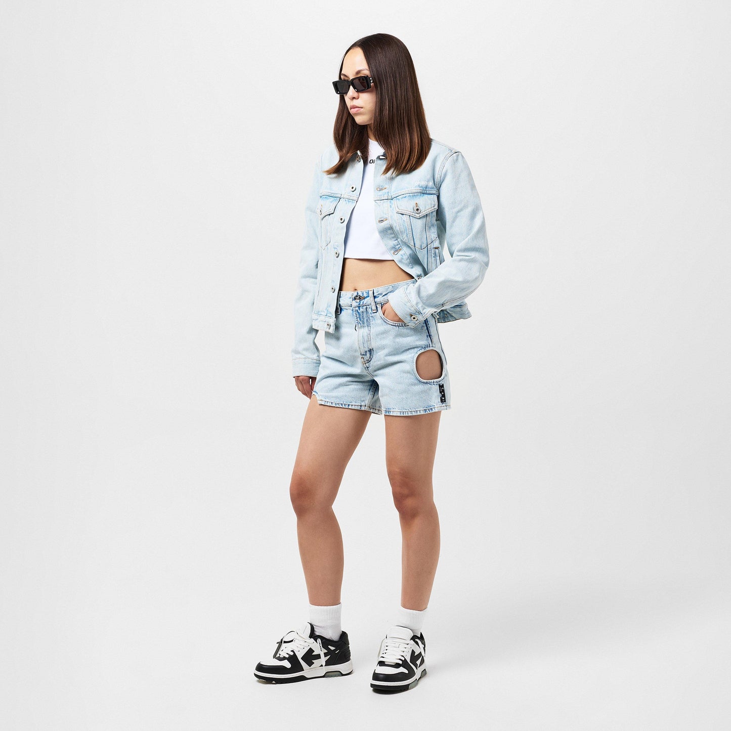 Women's Off-White Diagonal Cotton Long Sleeve Denim Jacket