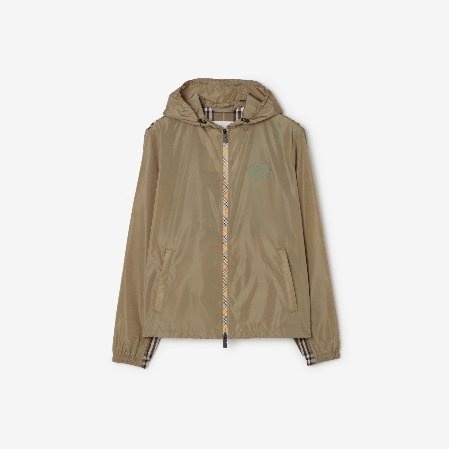 Check Trim Nylon Hooded Jacket