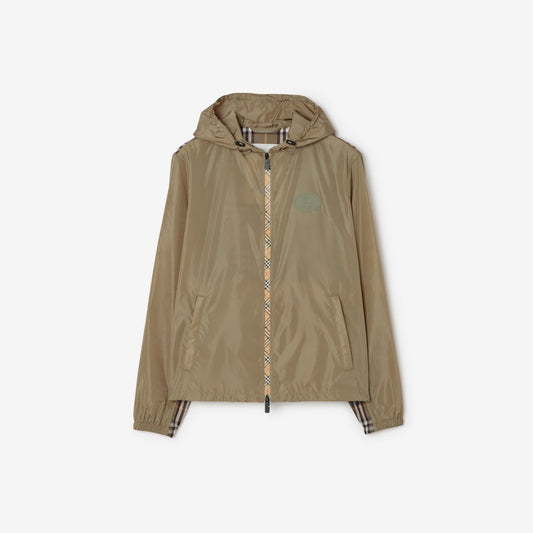 Check Trim Nylon Hooded Jacket
