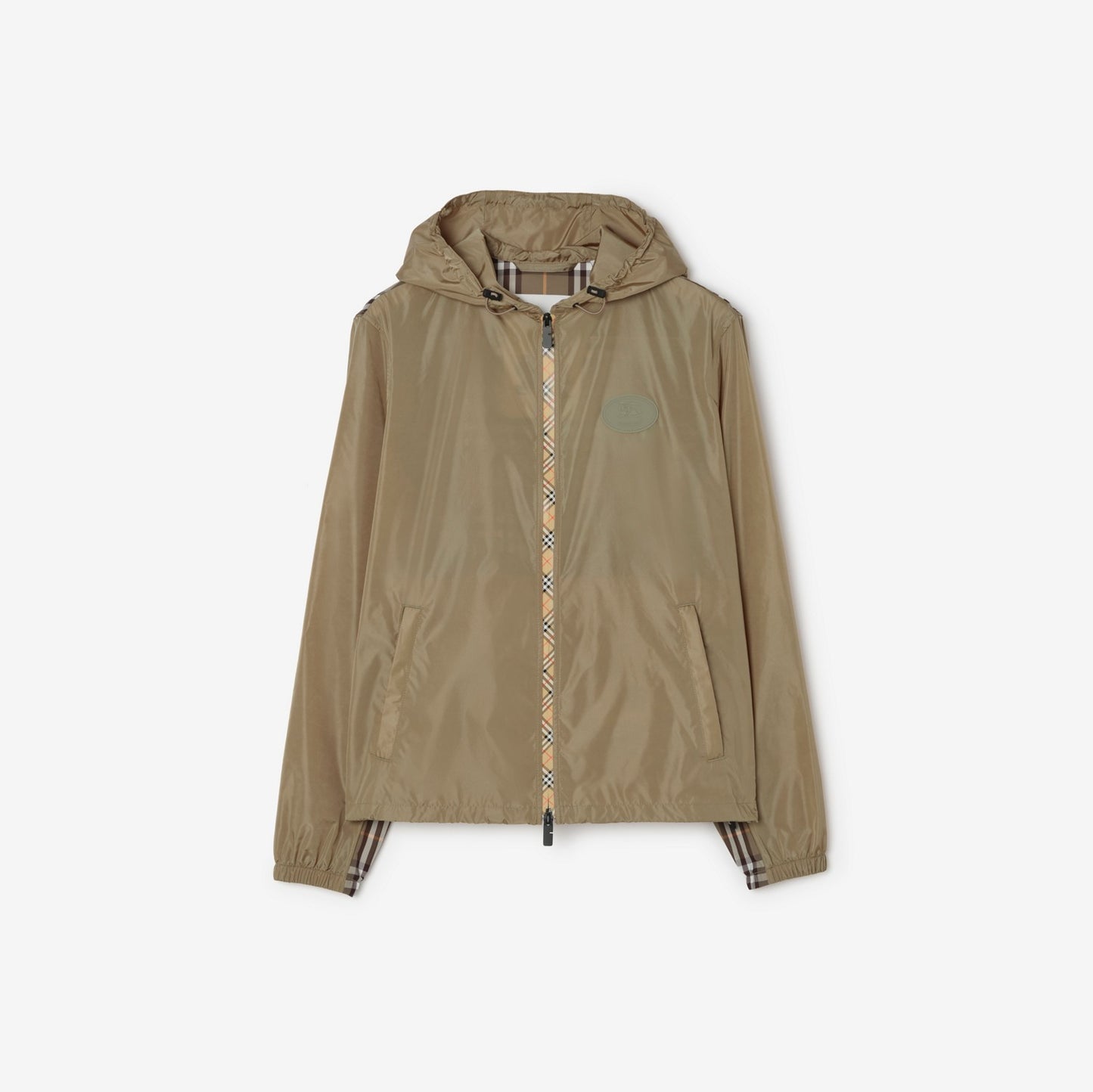 Check Trim Nylon Hooded Jacket