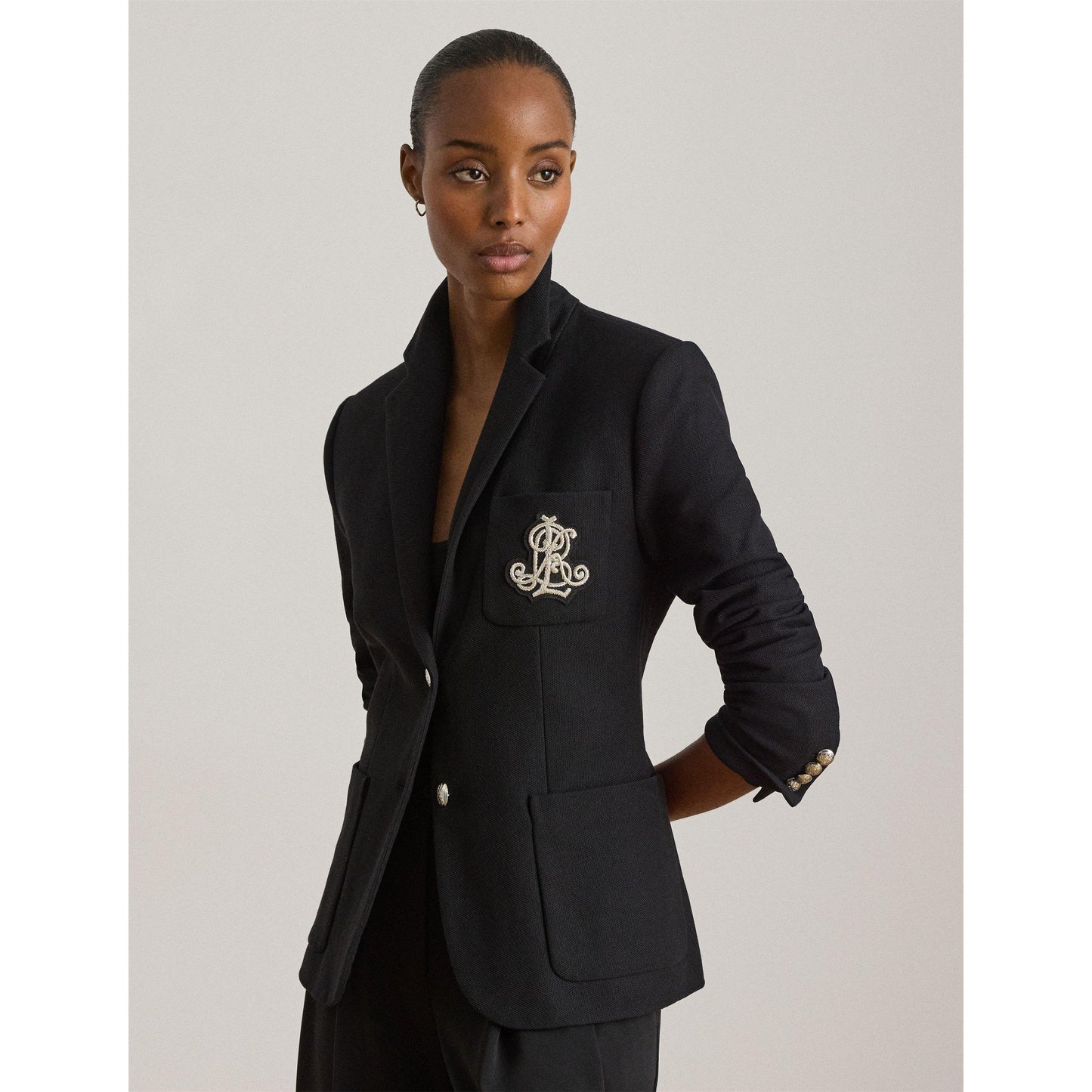 Lauren by Ralph Lauren Women's Anfisa Cotton Long Sleeve Monogram Blazer