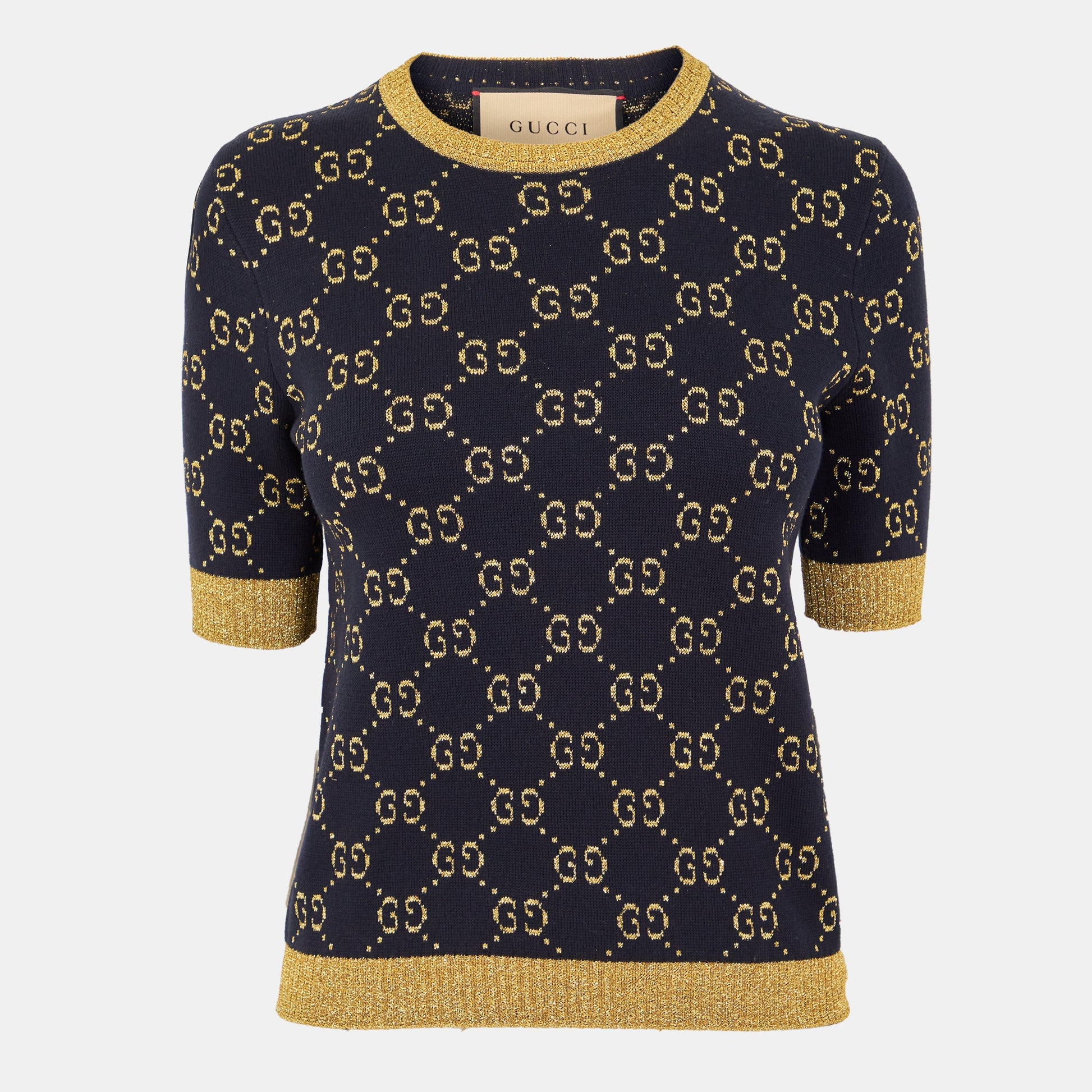 Gucci Women's Logo Cotton GG Lamé Top