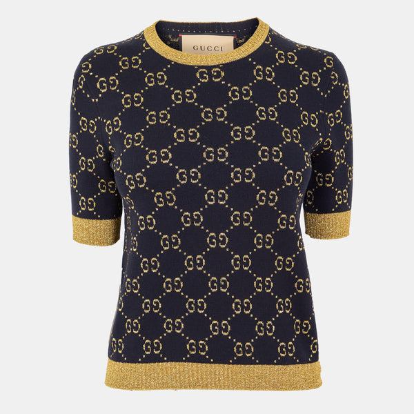 Gucci Women's Logo Cotton GG Lamé Top
