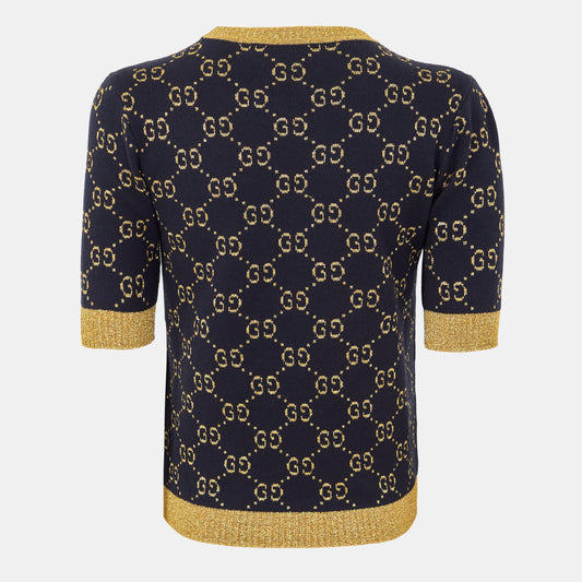 Gucci Women's Logo Cotton GG Lamé Top