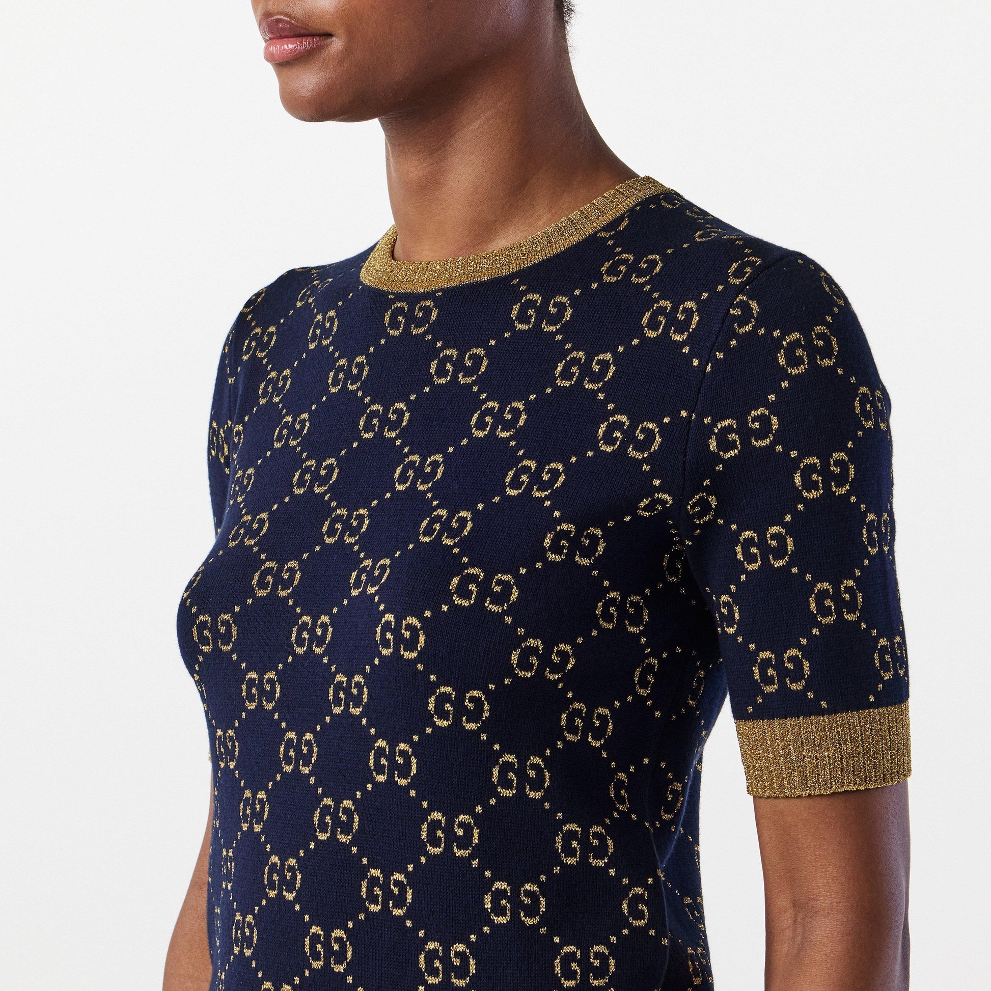 Gucci Women's Logo Cotton GG Lamé Top