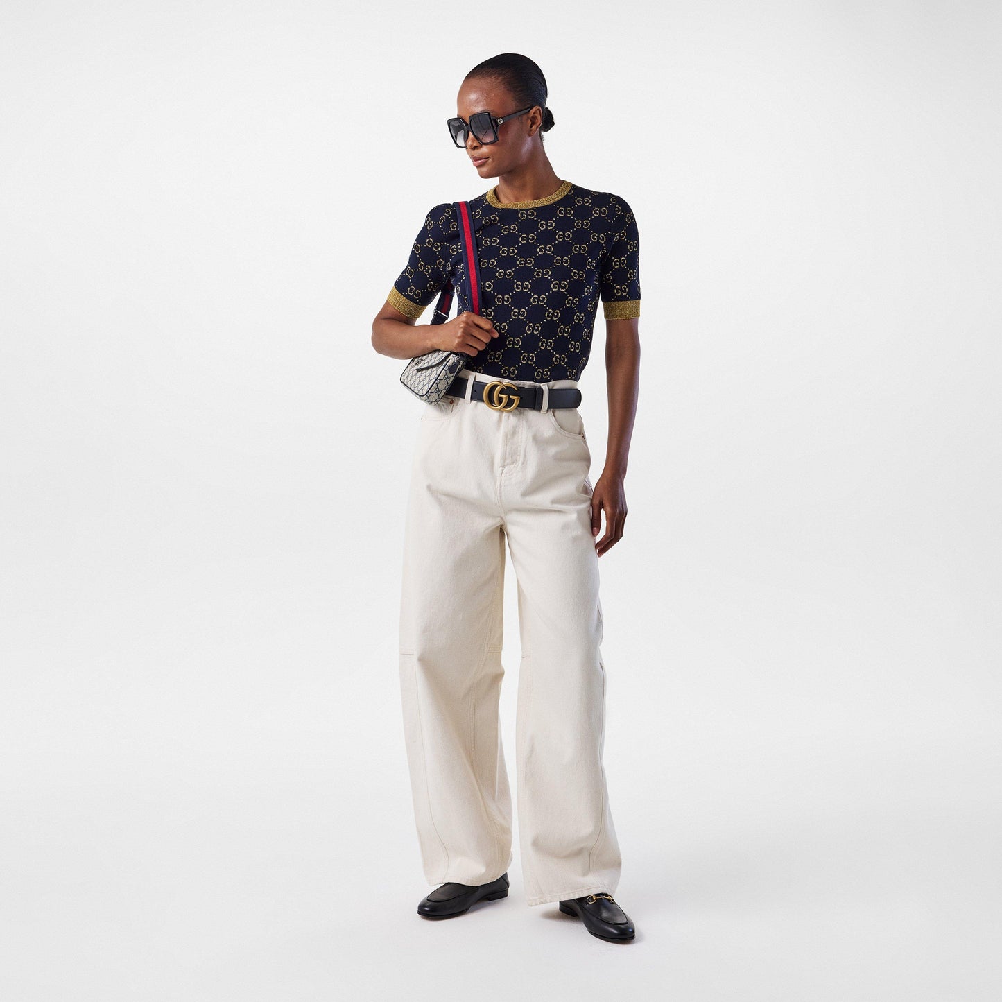 Gucci Women's Logo Cotton GG Lamé Top