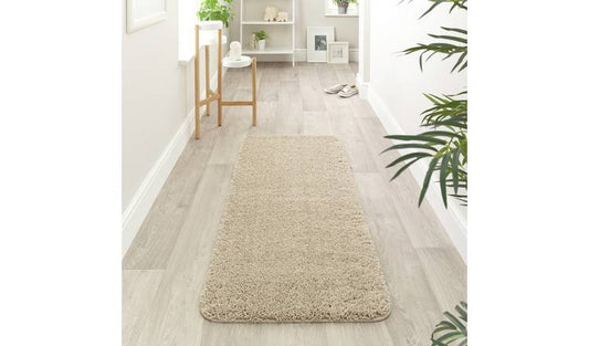 Buddy Washable Mat Plain Stone Shaggy Rug - 67x150cm