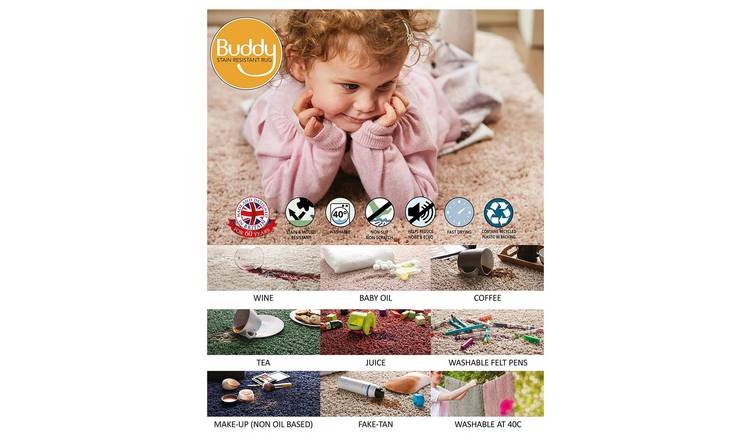 Buddy Washable Mat Plain Stone Shaggy Rug - 67x150cm