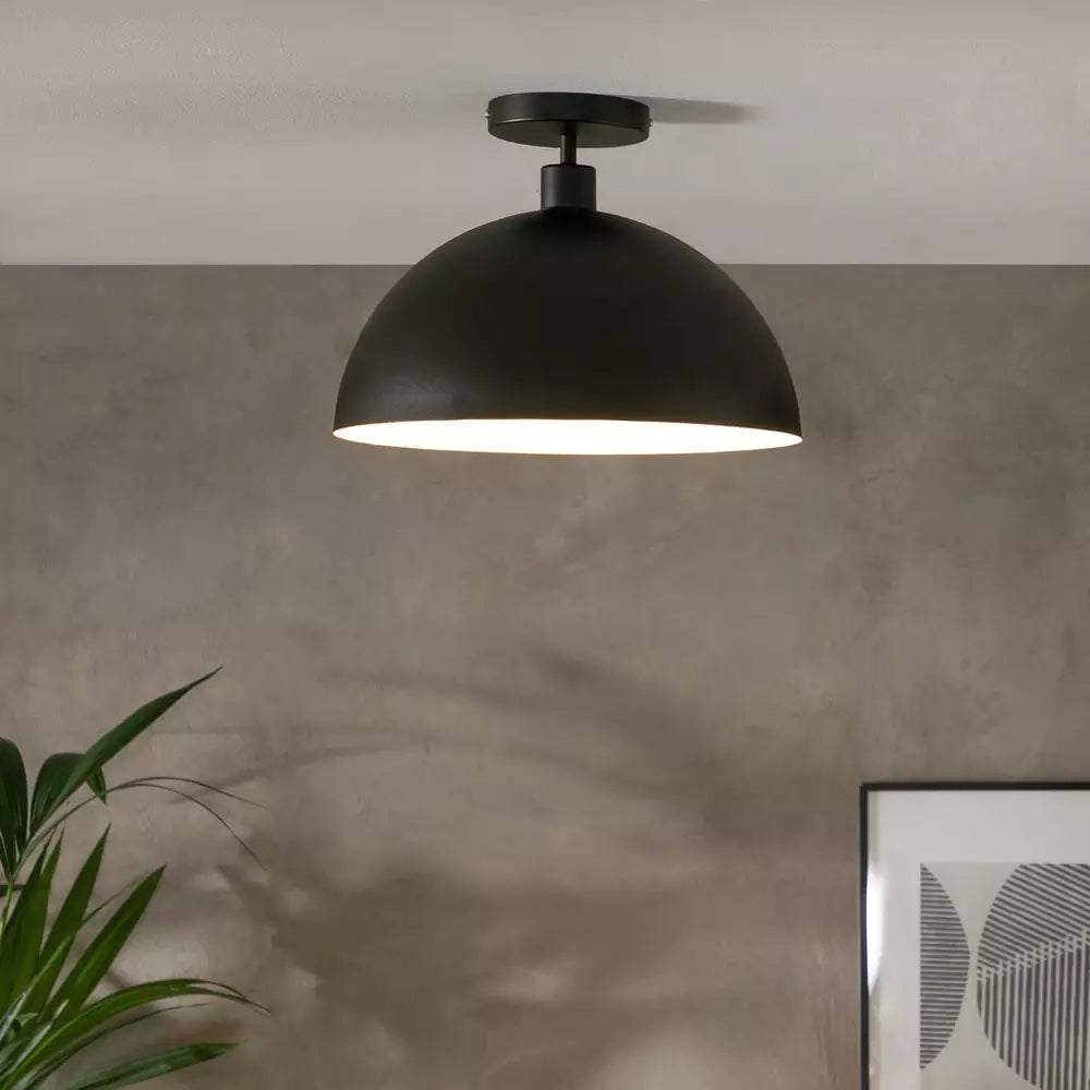 Habitat Steel Mushroom Flush Ceiling Light - Black
