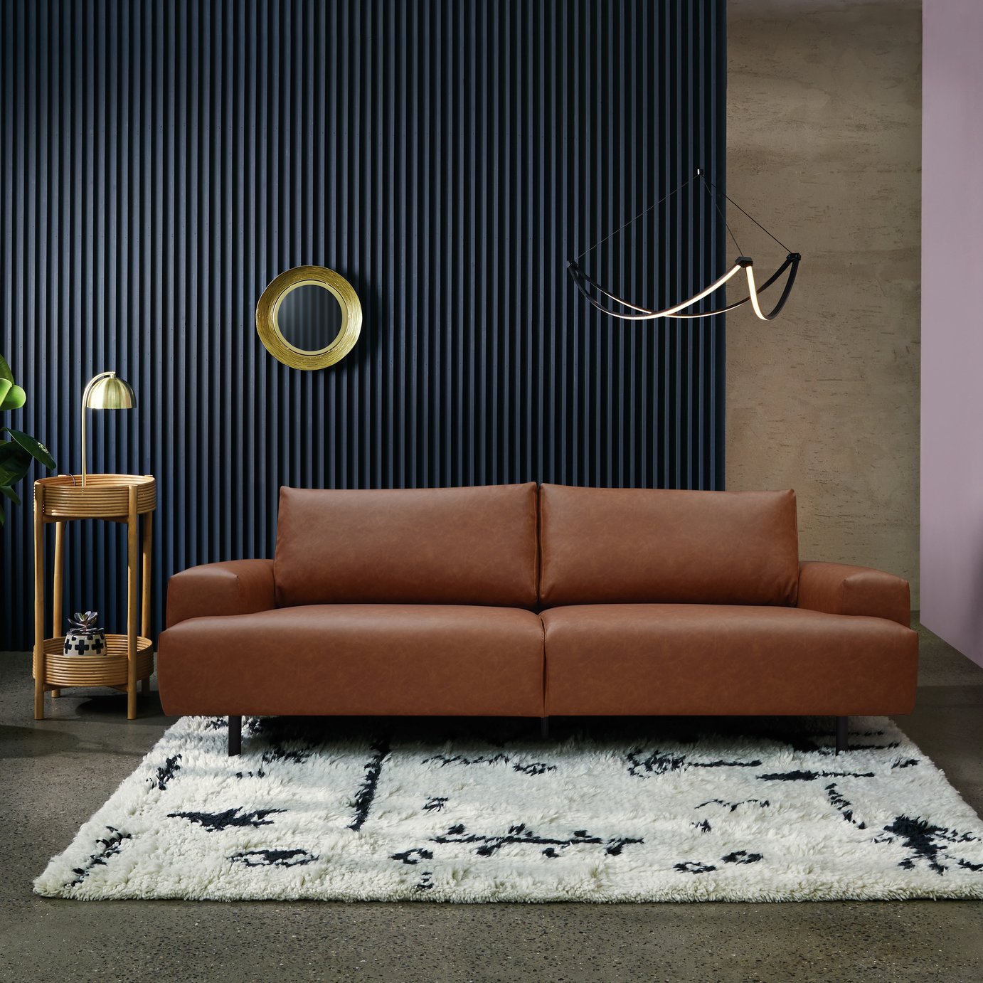 Habitat Julien Faux Leather 3 Seater Sofa - Tan