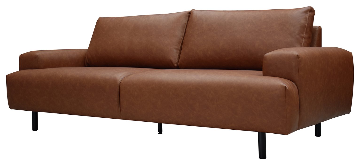 Habitat Julien Faux Leather 3 Seater Sofa - Tan