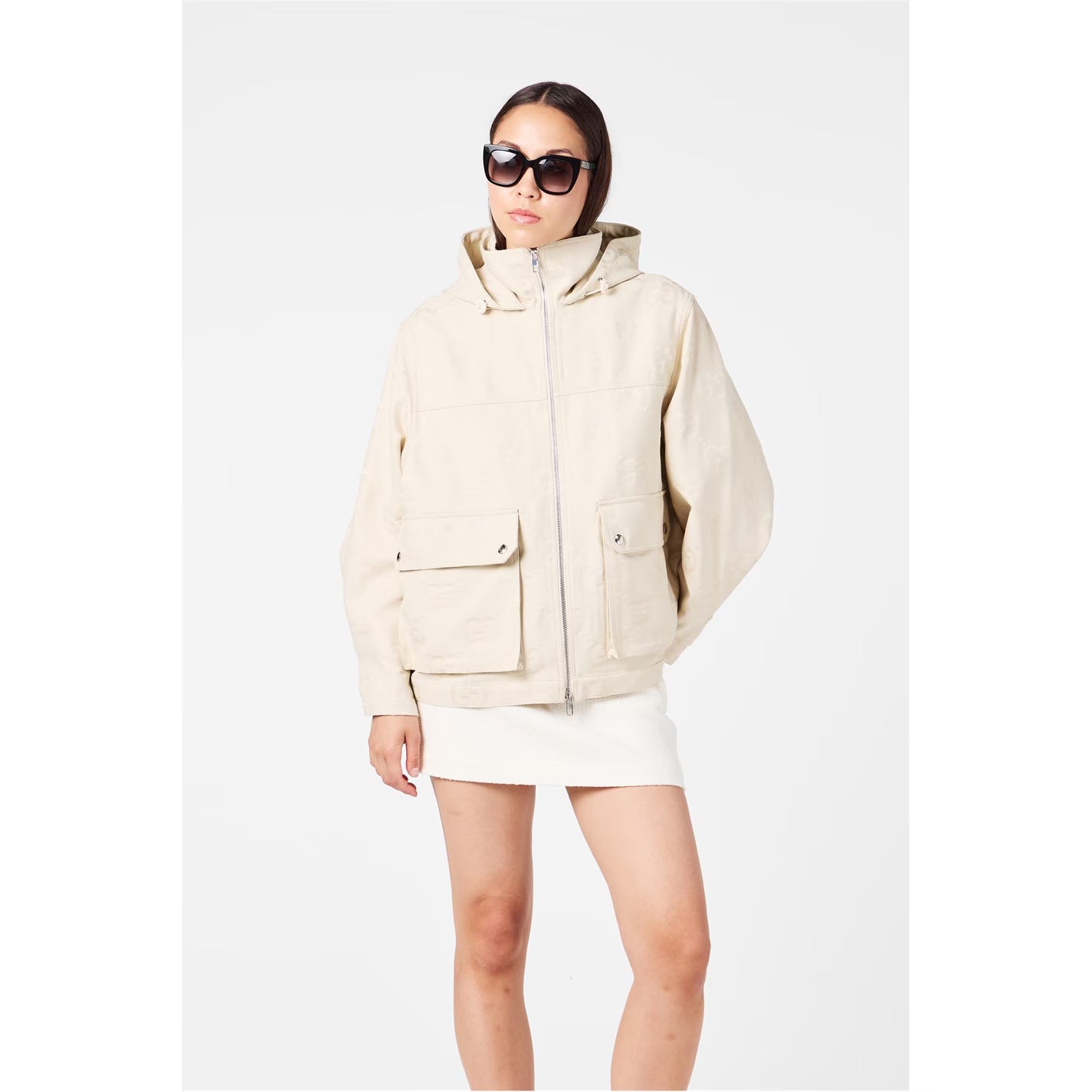 Women's Jumbo GG Canvas Cotton Long Sleeve Mid-Length Hooded Rain Anorak