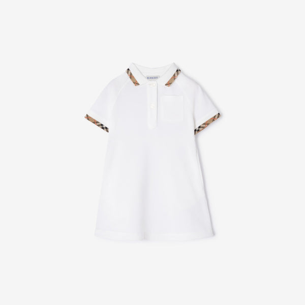 Check Trim Cotton Polo Shirt Dress