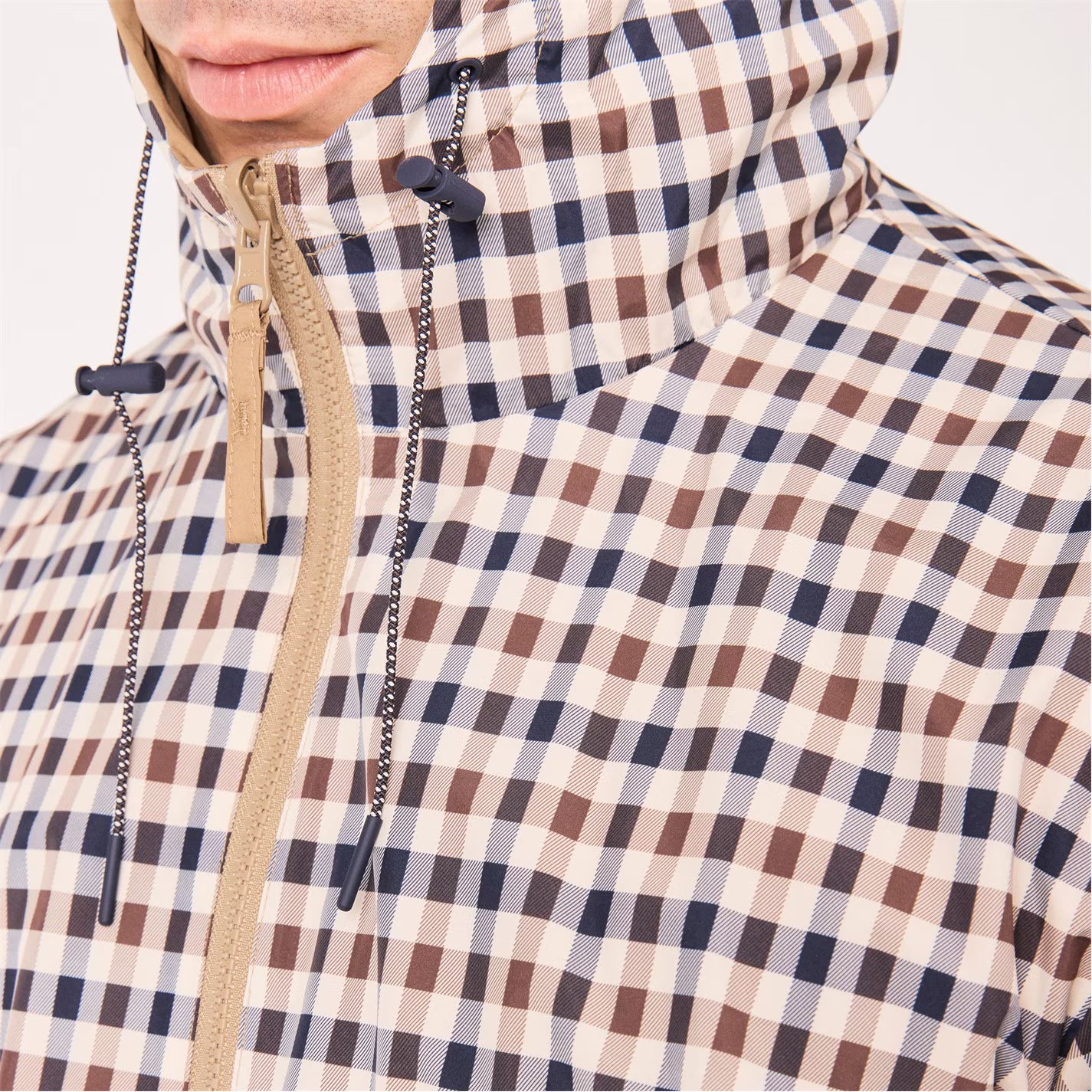 Men's Reversible Check Hooded Long Sleeve Rain Anorak