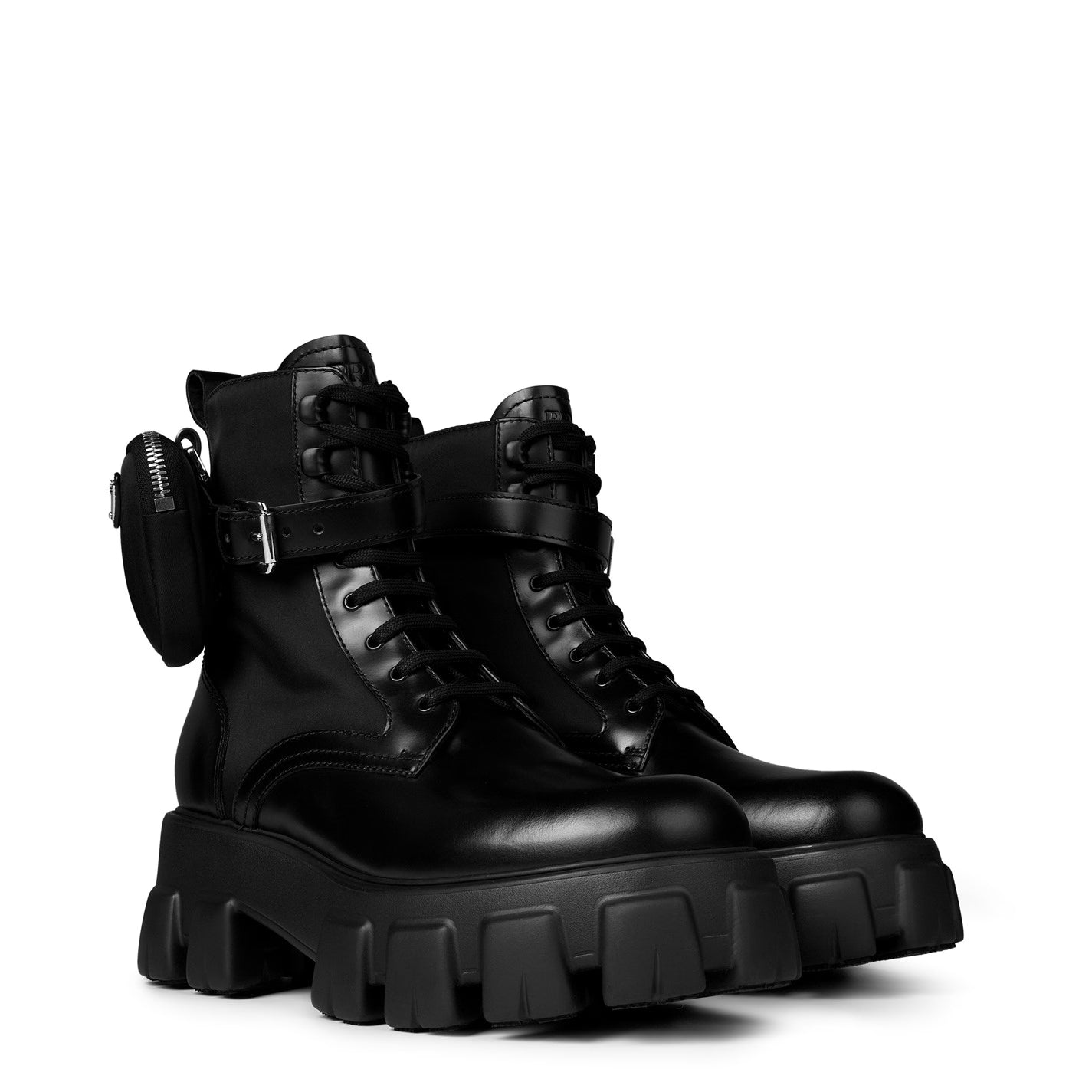 PRADA Women'S Mono Leather Combat Boots
