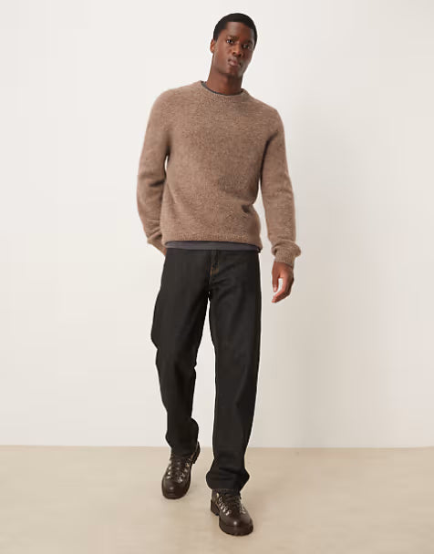 ARKET alpaca and wool jumper with crew neck in mole brown