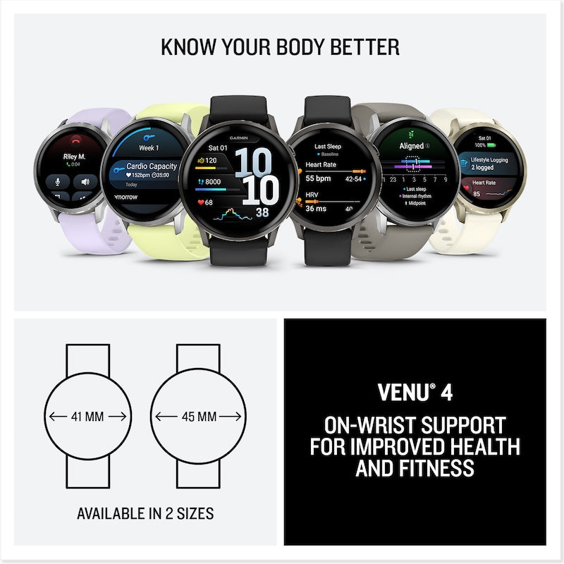 Garmin Venu 4 Multi-Colour Dial 45mm Slate Bezel Black Silicone Strap Watch