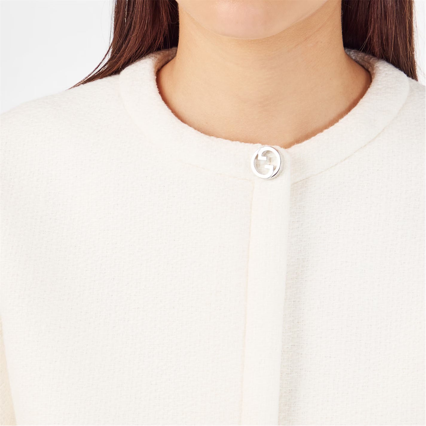 Women's Wool Bouclv© Collarless Long Sleeve Overcoat