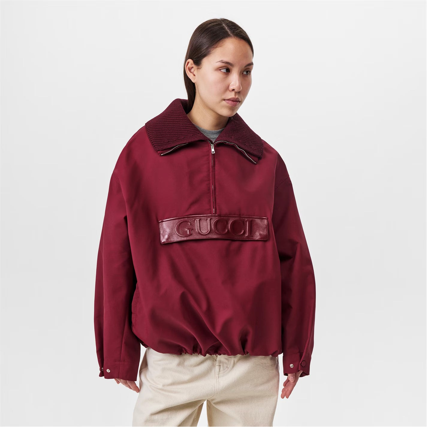 Women's Techno Garbardine Caban Point Collar Long Sleeve Mid-Length Oversized Fit Rain Anorak