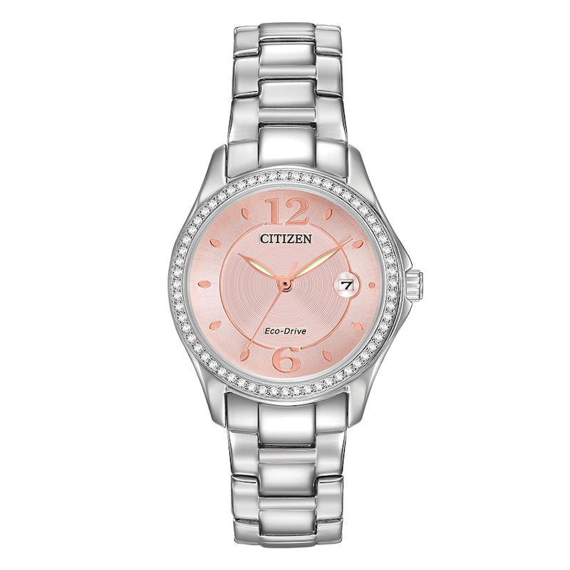Citizen Eco-Drive Crystal Pink Dial & Stainless Steel Watch