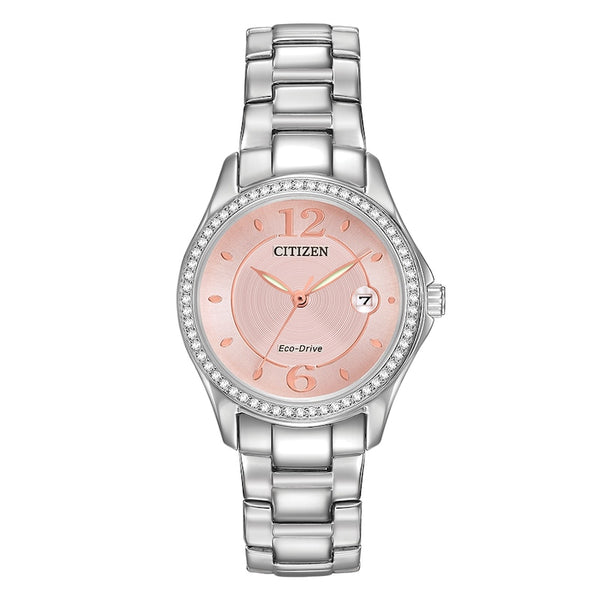 Citizen Eco-Drive Crystal Pink Dial & Stainless Steel Watch