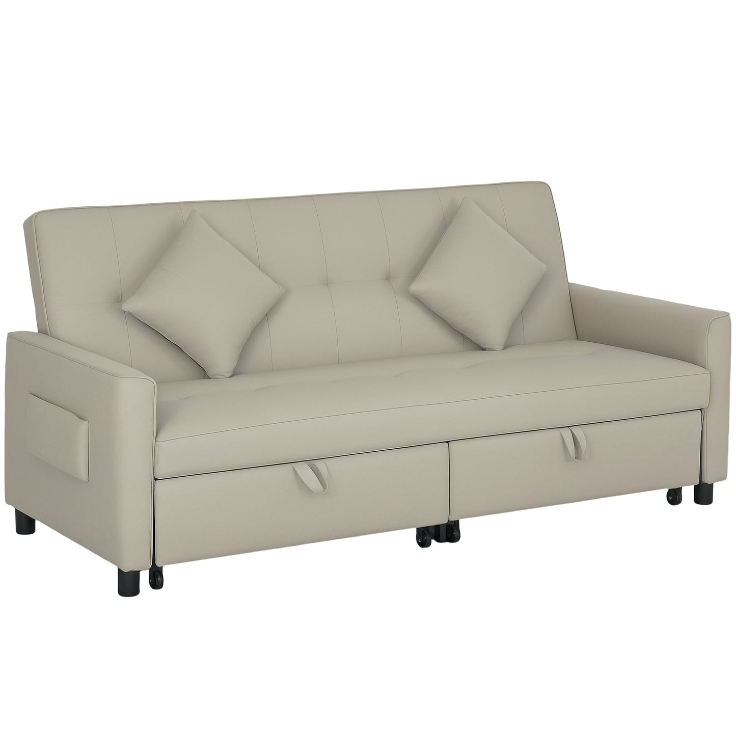 HOMCOM 3 Seater Fabric Sofa Bed with Pull Out Couch - Beige