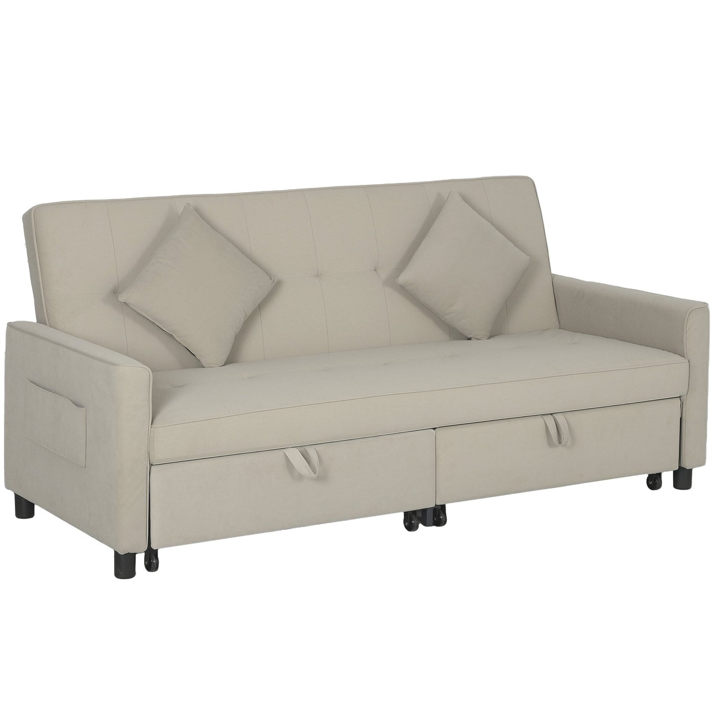 HOMCOM 3 Seater Fabric Sofa Bed with Pull Out Couch - Beige