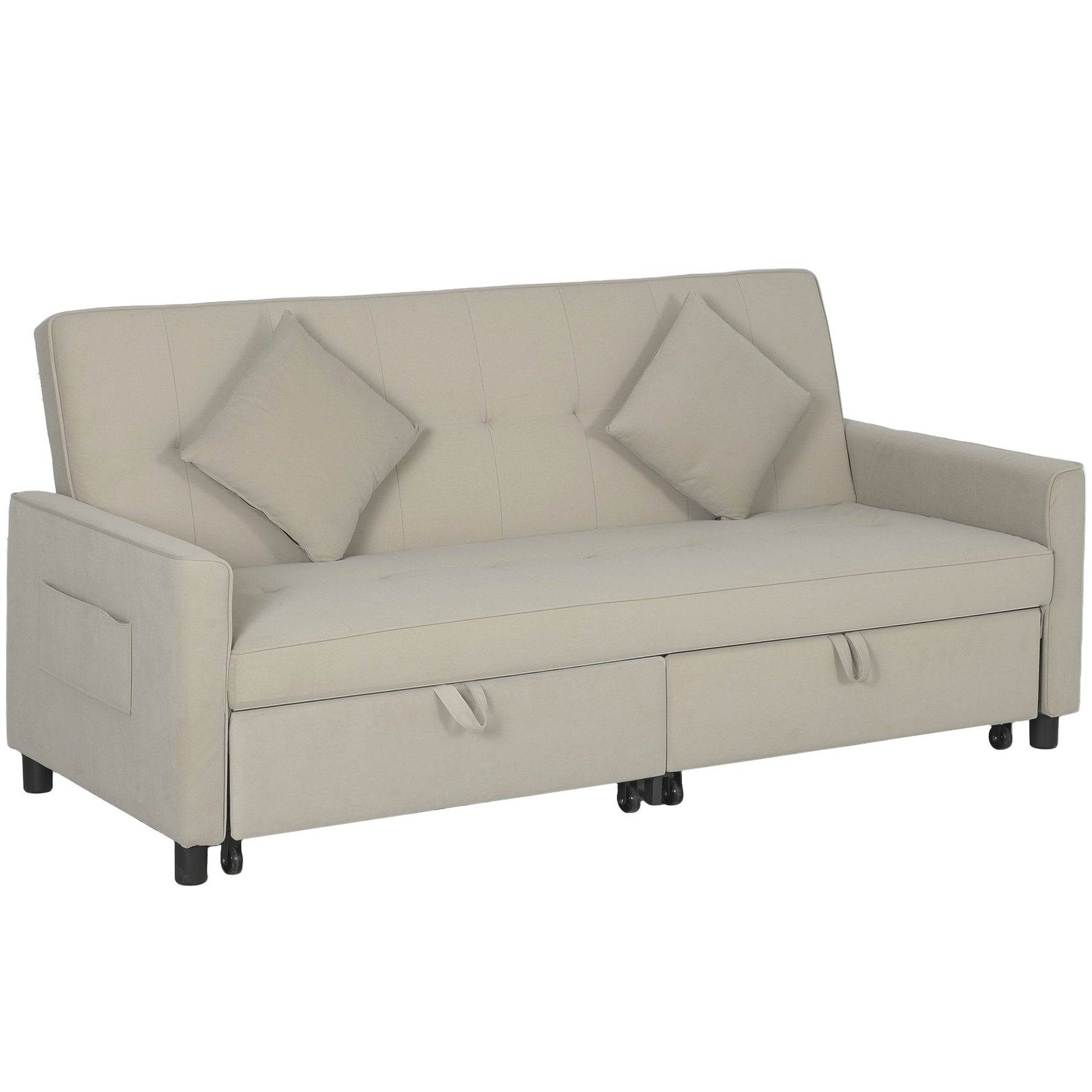 HOMCOM 3 Seater Fabric Sofa Bed with Pull Out Couch - Beige