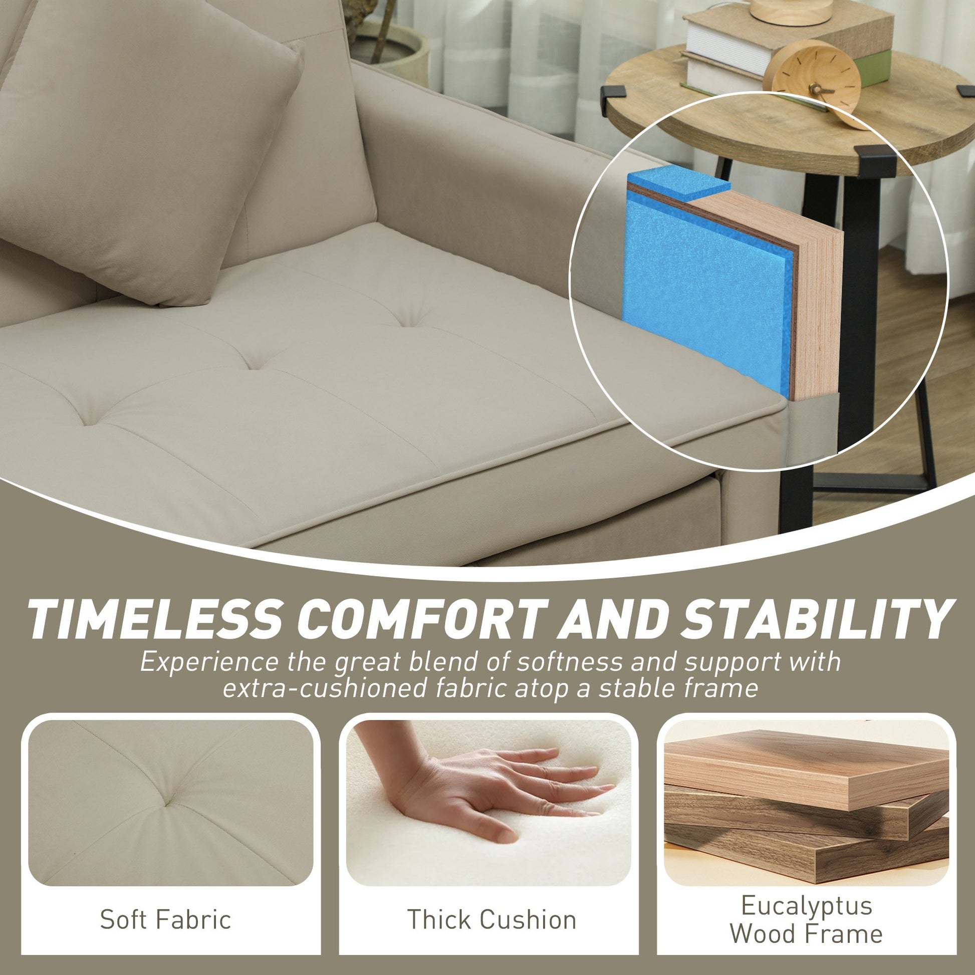 HOMCOM 3 Seater Fabric Sofa Bed with Pull Out Couch - Beige