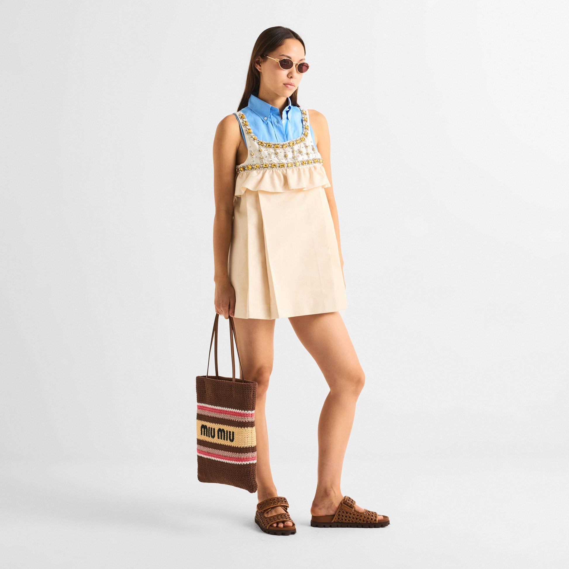 Miu Miu Raffia-effect woven tote bag
