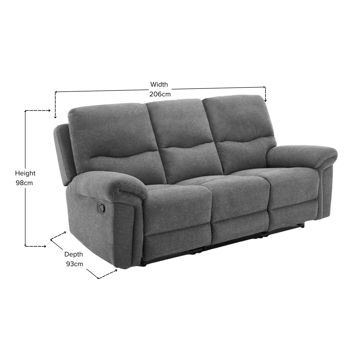 Furniture Online Fosse Manual Recliner 3 Seater Linen Sofa – Dark Grey