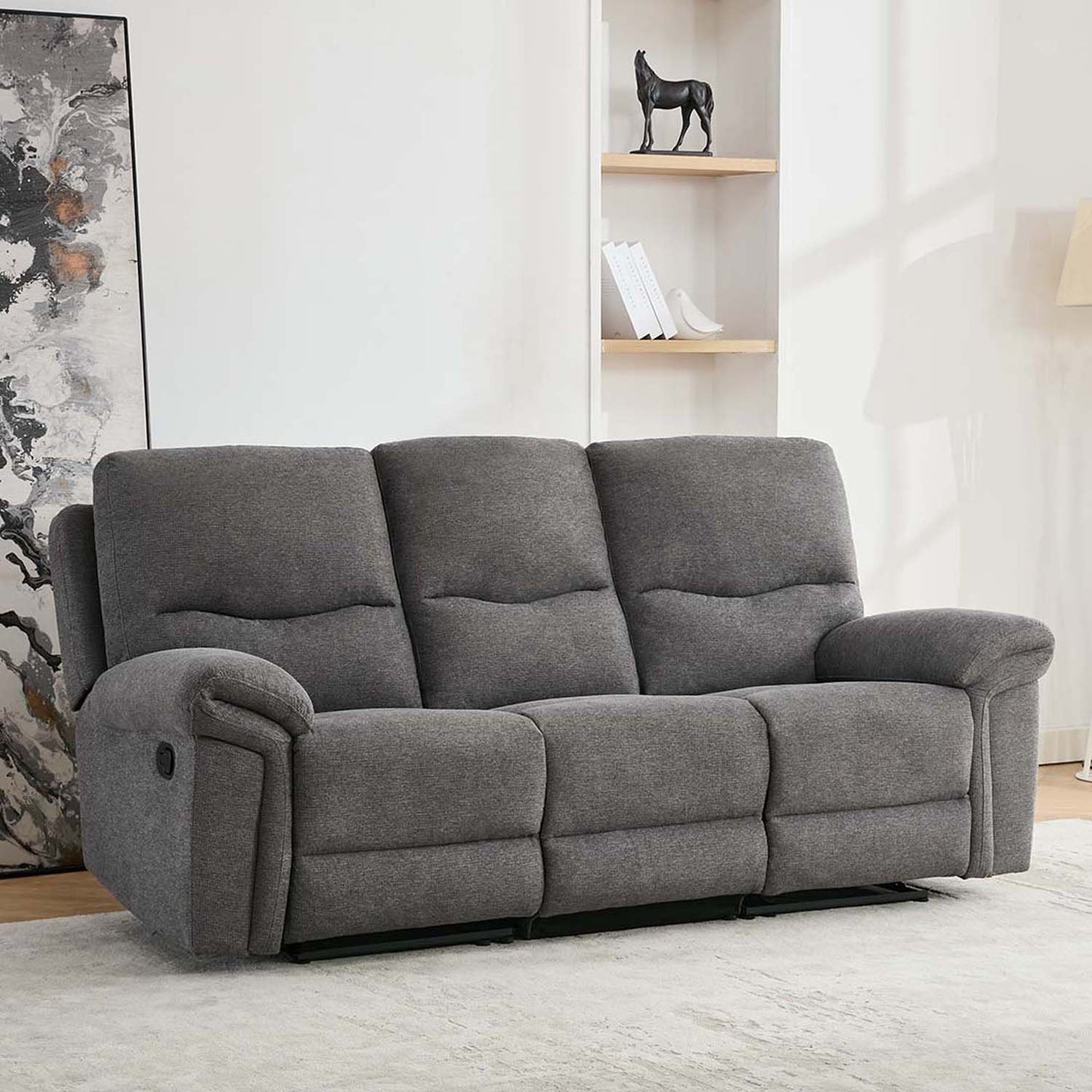 Furniture Online Fosse Manual Recliner 3 Seater Linen Sofa – Dark Grey