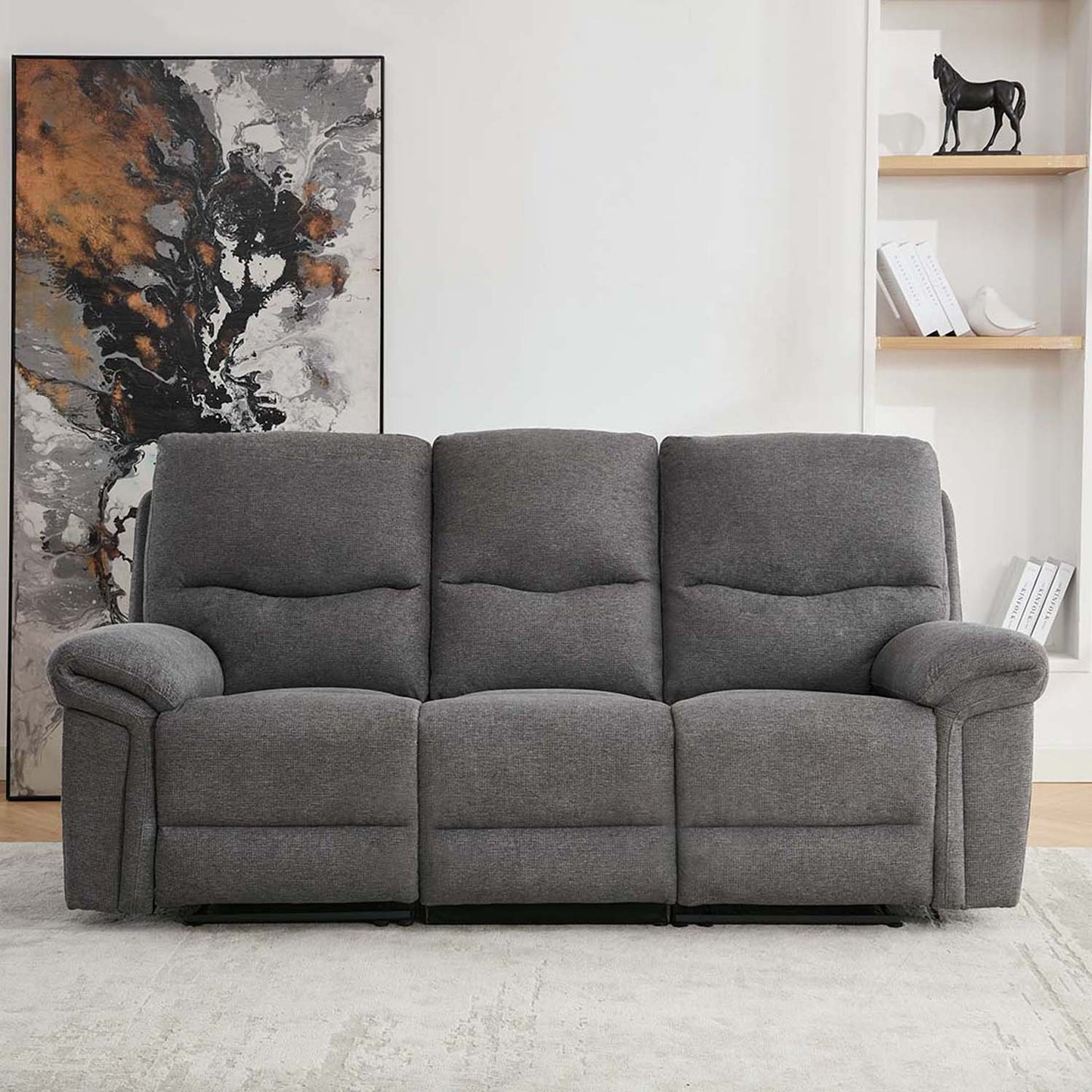 Furniture Online Fosse Manual Recliner 3 Seater Linen Sofa – Dark Grey