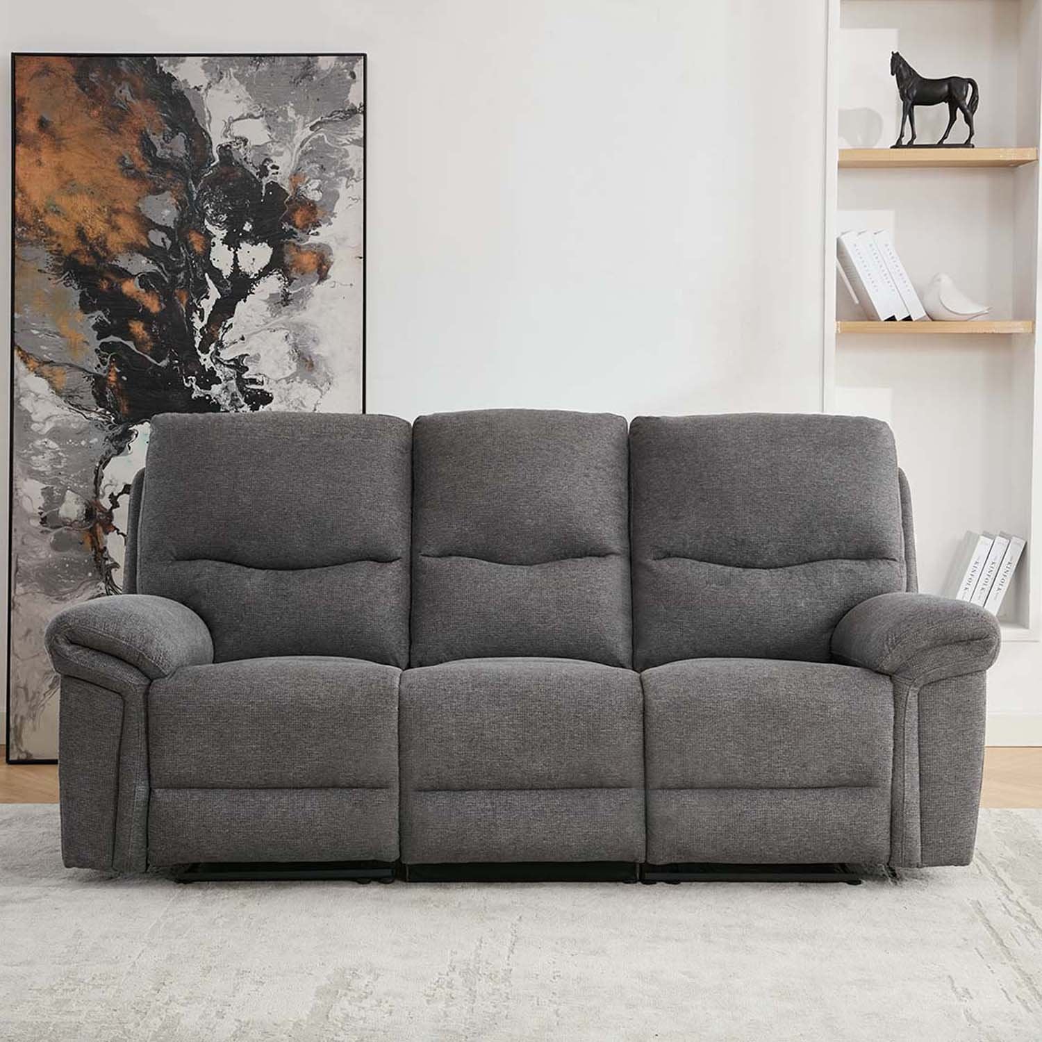 Furniture Online Fosse Manual Recliner 3 Seater Linen Sofa – Dark Grey