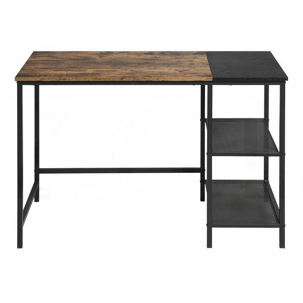FurnitureR AIGNEIS Black and Wooden 110cm Desk with 2 shelves