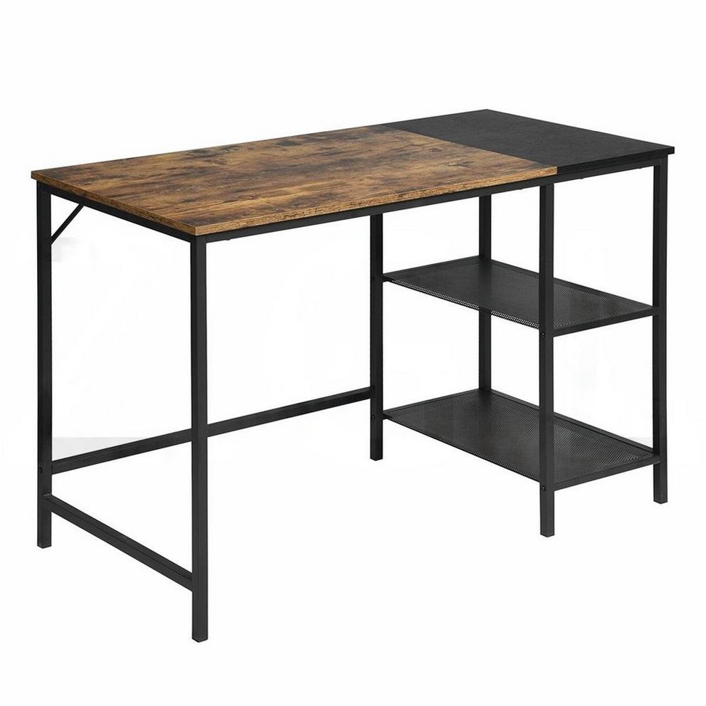 FurnitureR AIGNEIS Black and Wooden 110cm Desk with 2 shelves