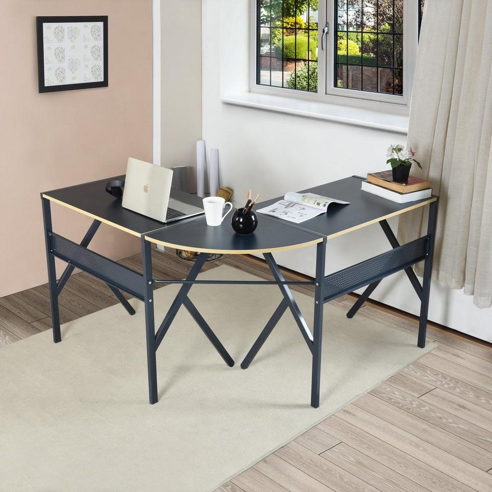 FurnitureR ALISSON Black L-shaped Desk
