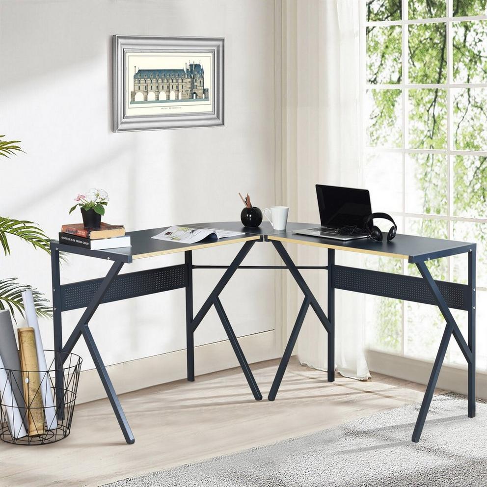 FurnitureR ALISSON Black L-shaped Desk