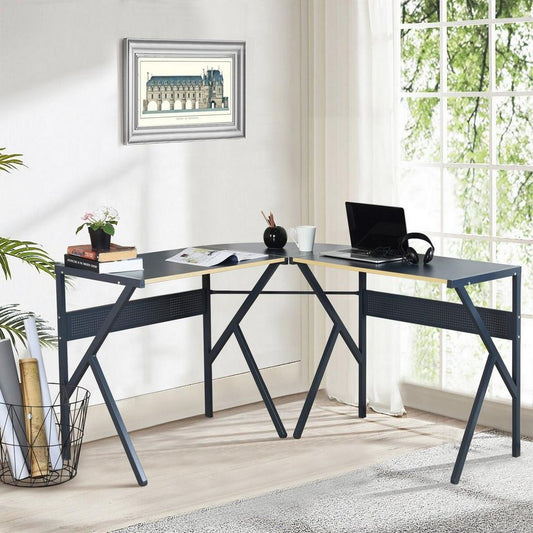 FurnitureR ALISSON Black L-shaped Desk