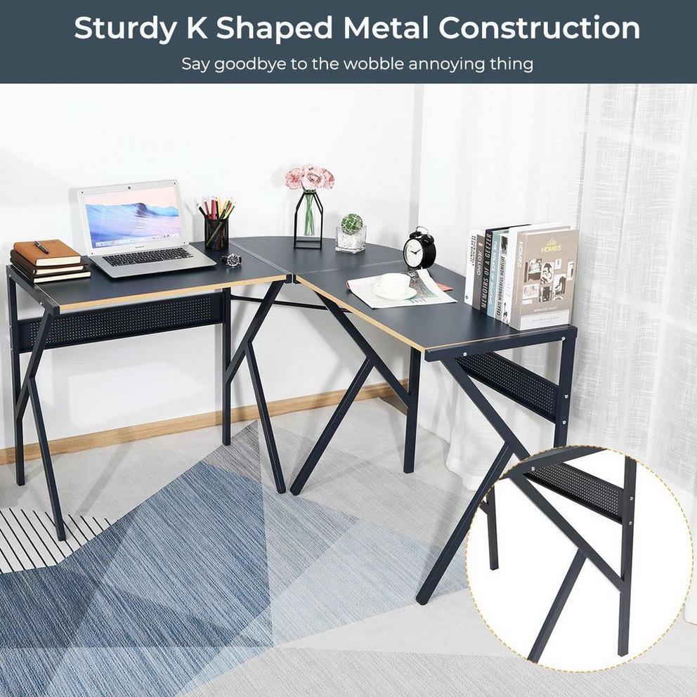 FurnitureR ALISSON Black L-shaped Desk