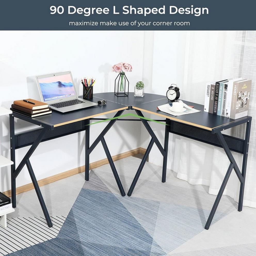 FurnitureR ALISSON Black L-shaped Desk